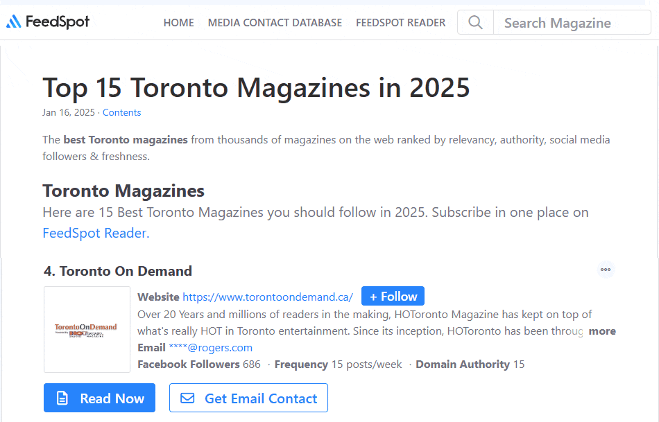 Toronto On Demand Recognized Among Top 15 Online Magazines, Secures 4th Place on Feedspot’s Prestigious List